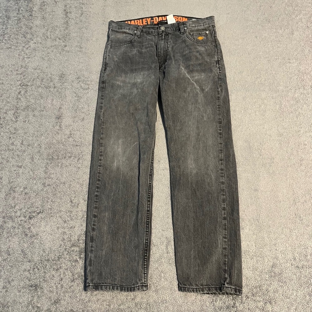 Harley-Davidson Mens Faded Black Denim Jeans 32x30 Straight Leg Biker